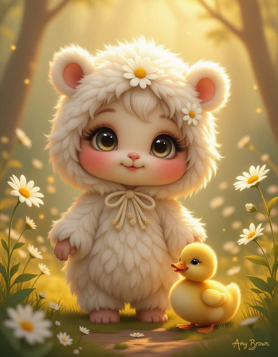 Cute Baby Animal with Flower Power in Fantasy Art