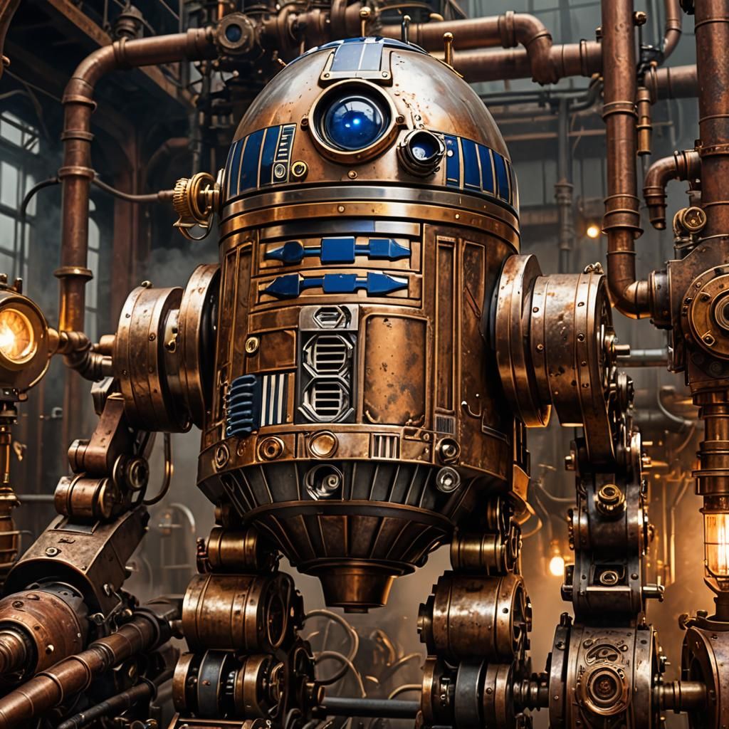 Steampunk R2D2 in Industrial Sci-Fi Setting