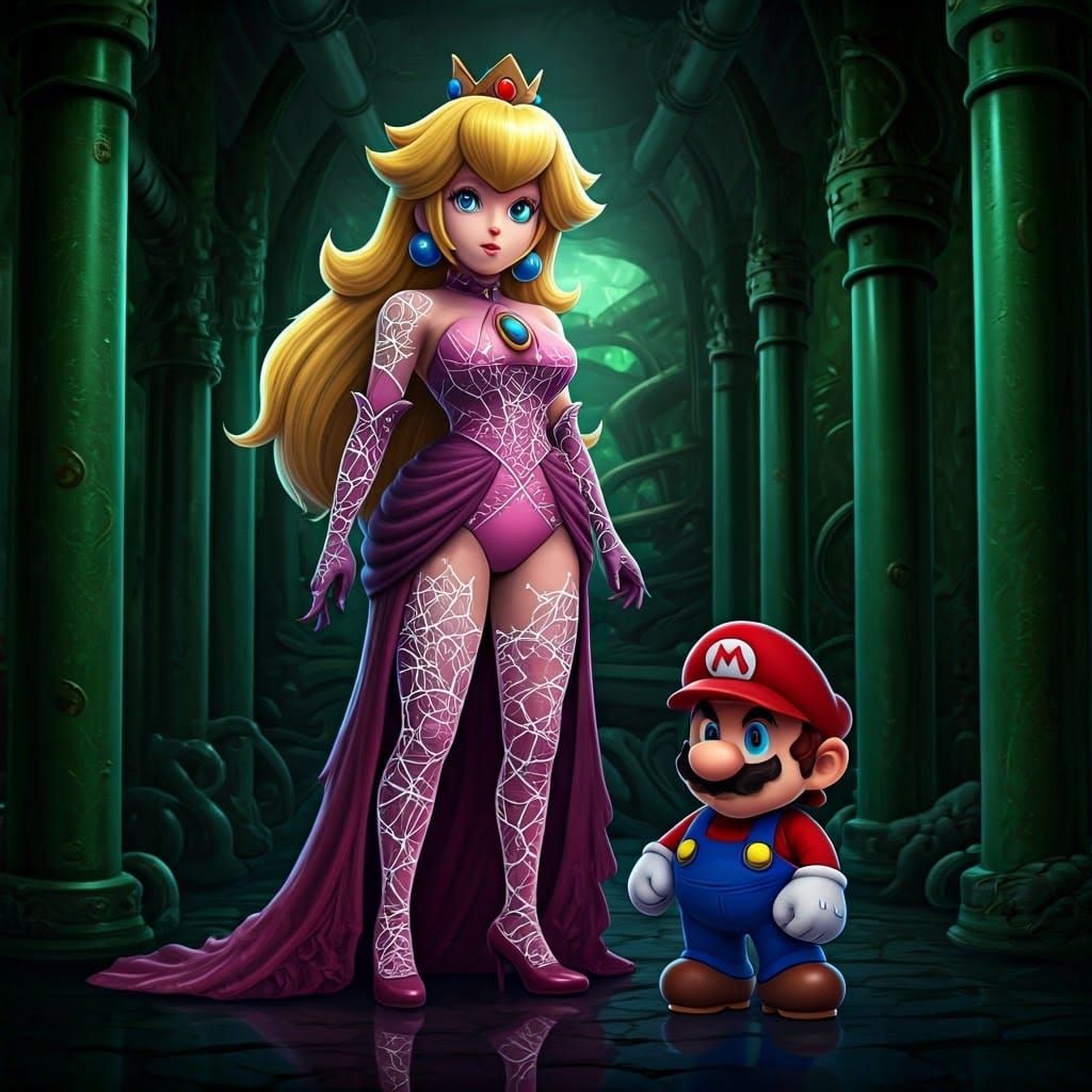 Goth Princess Peach in Radiant Gothic Splendor