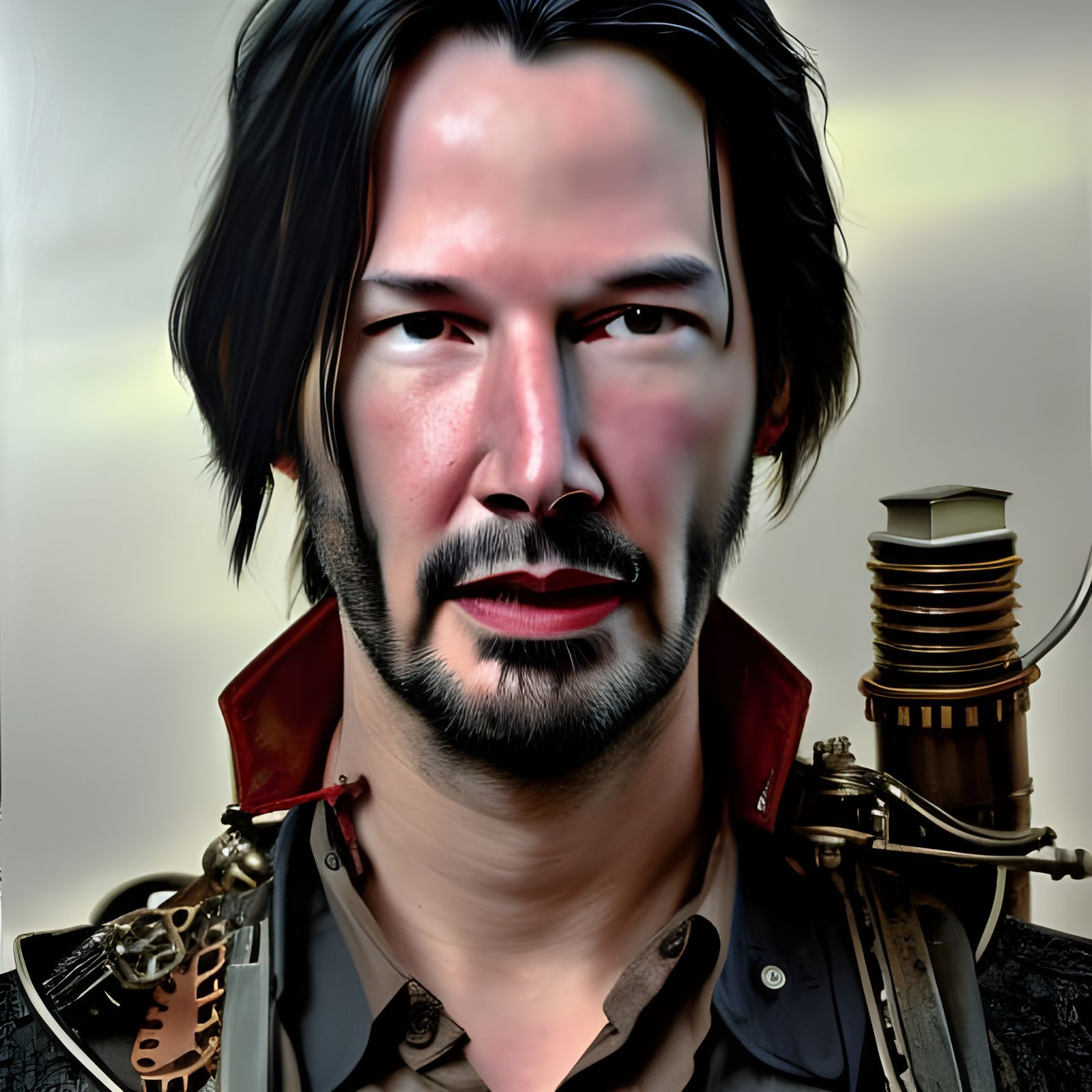 Steampunk Cyberpunk Keanu Reeves Hyperrealistic Portrait