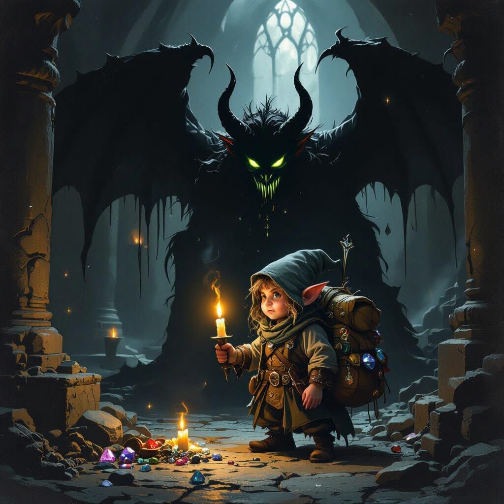 Halfling Explorer Battles Darkness in Echoing Temple