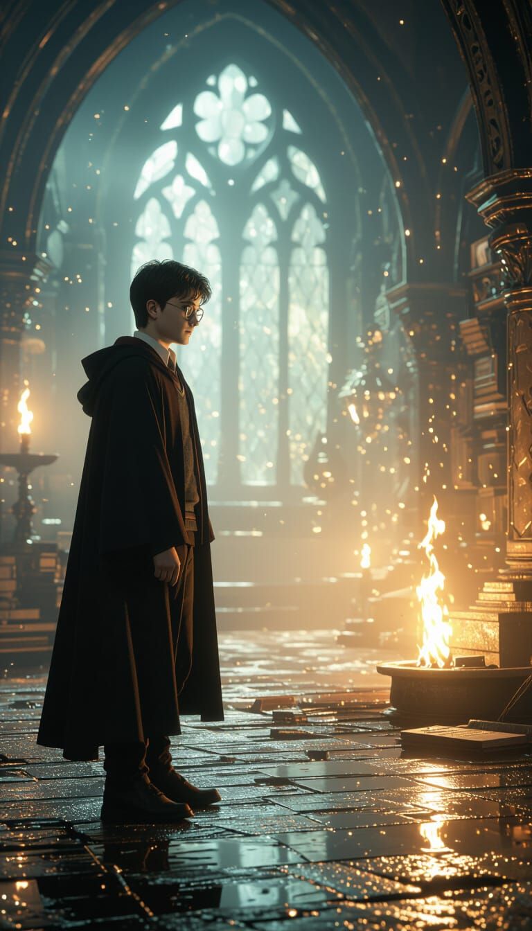 Harry Potter in Mystical Environment: Hyperrealistic 3D Rend...