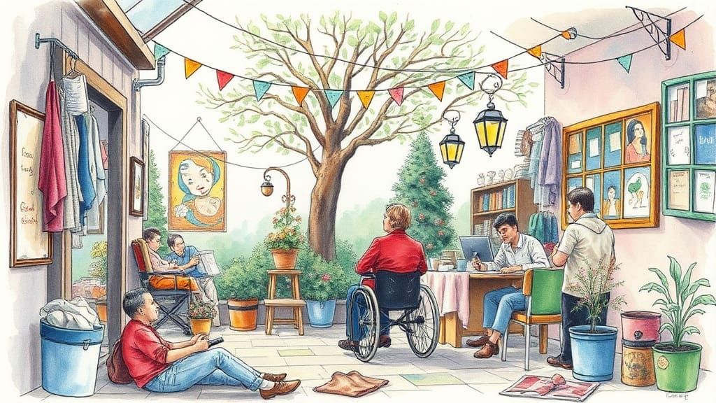 Detailed Charcoal Drawing with Watercolor Accents