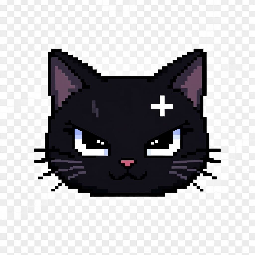 Pixel Art Twitch Badge: Black Cat with JJK Silhouette