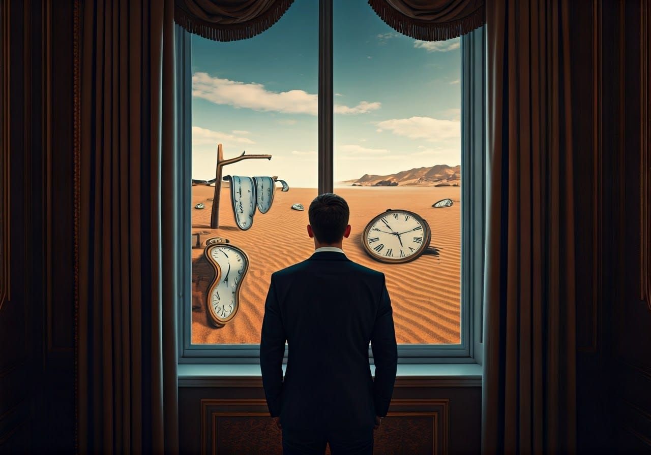 Surrealistic Dreamscape with Melting Clocks