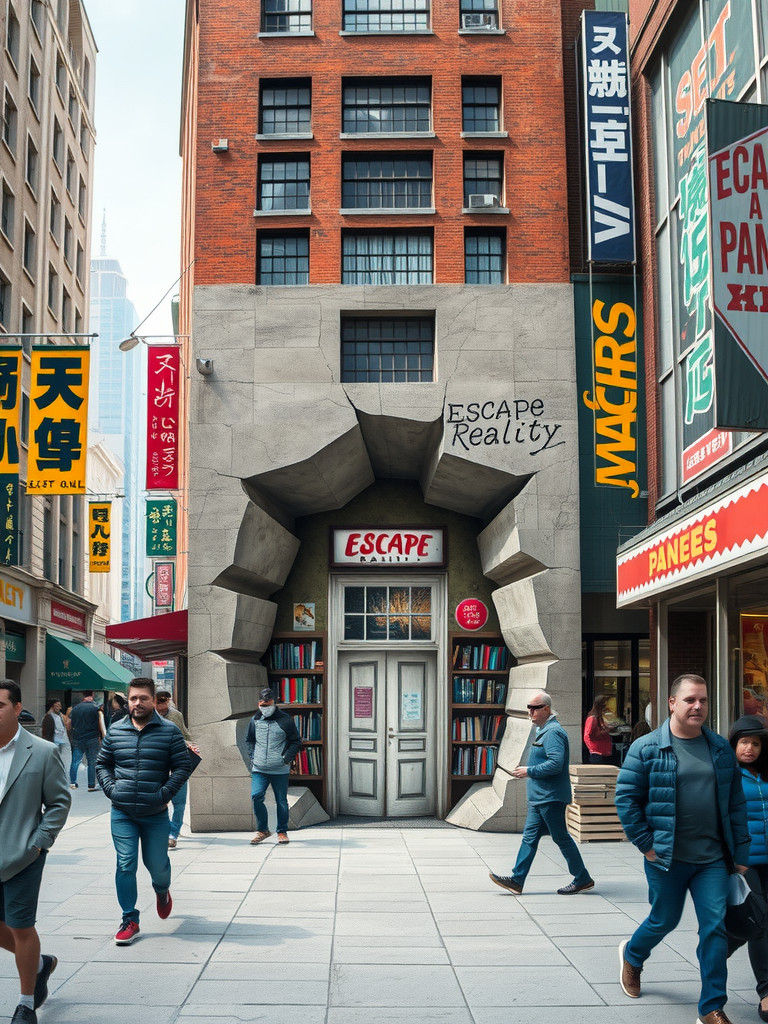 Surreal Skyscraper with 3D Street Art and Bookstore