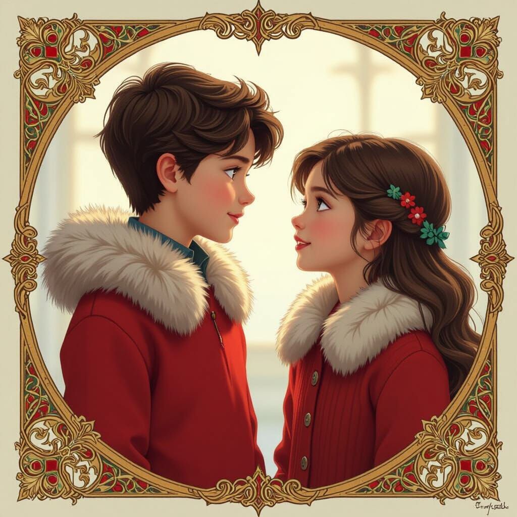 Boy in Red Sweater Talking to Sister, Hyper-Realistic Portra...