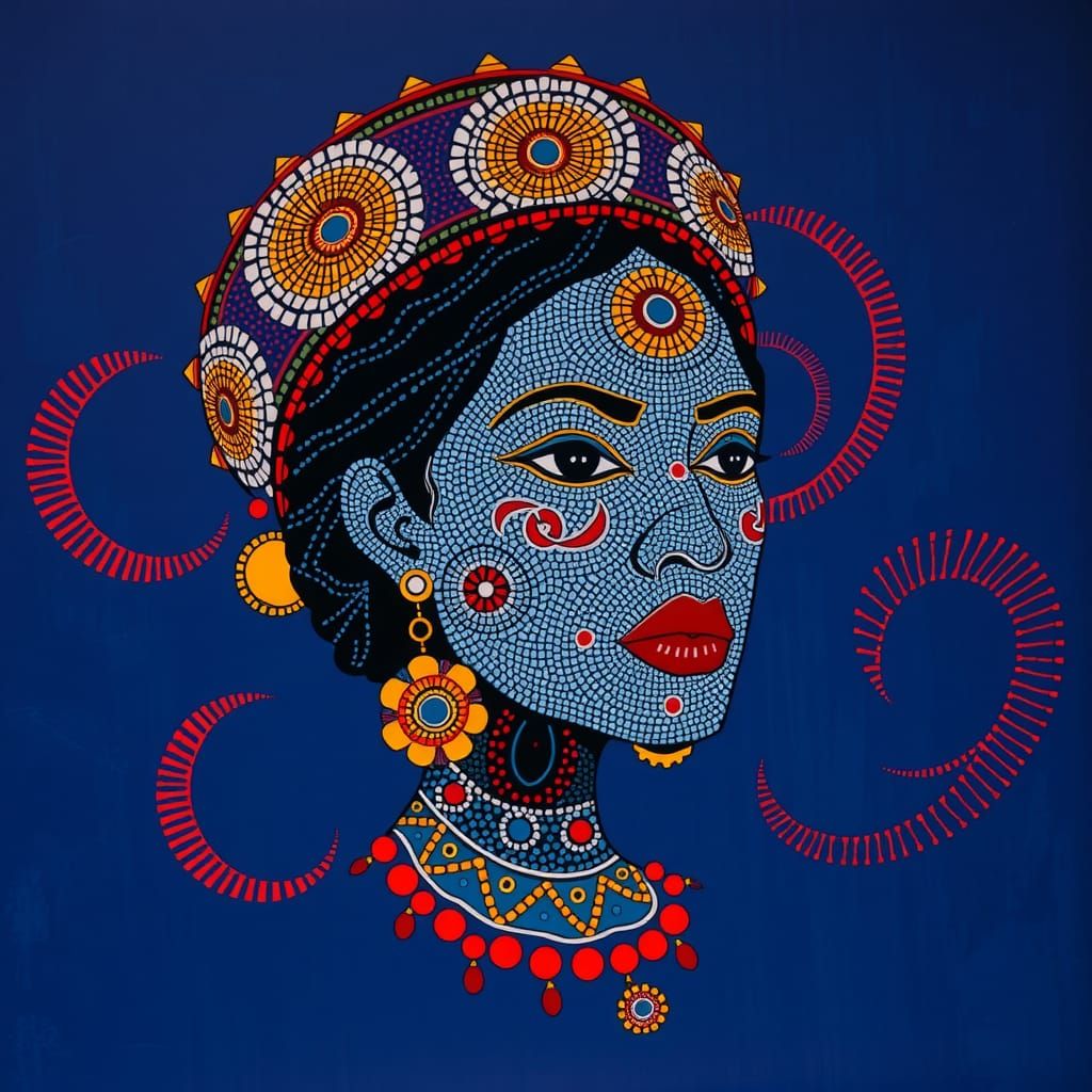Indigenous Dot Art Portrait with Traditional Regalia
