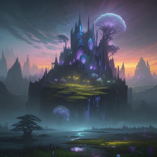 Ethereal Fantasy Realm in Vibrant Iridescent Colors