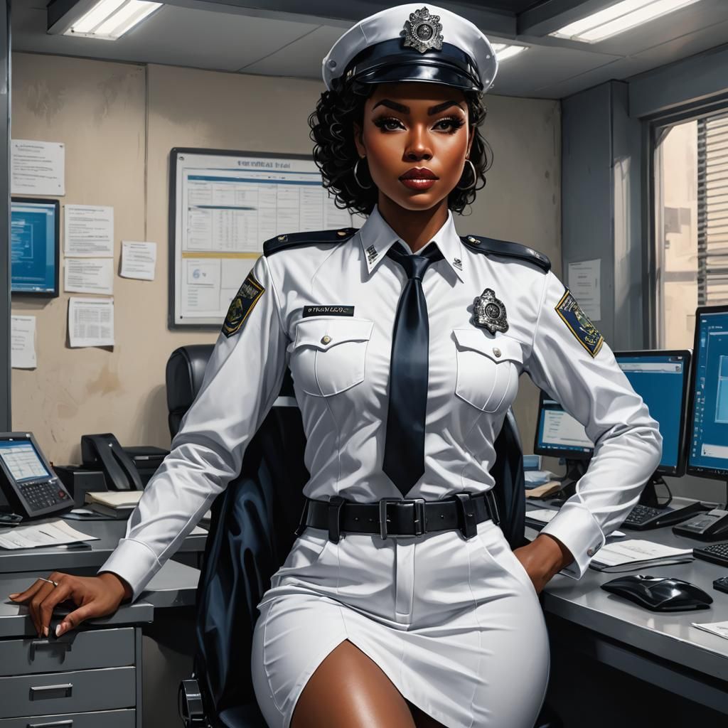 Beautiful Afro Black Policewoman Portrait in Splash Art