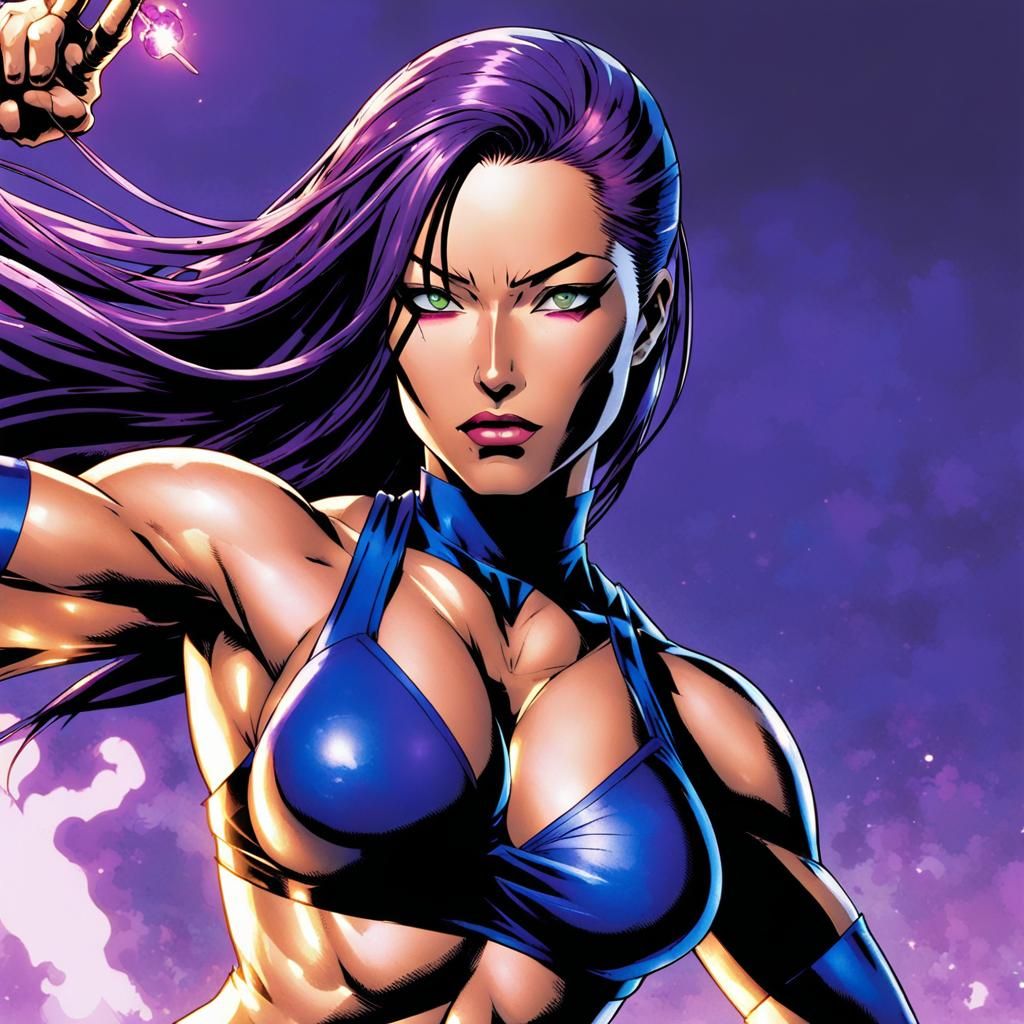 Psylocke in Swimsuit, Jim Lee Comic Book Style