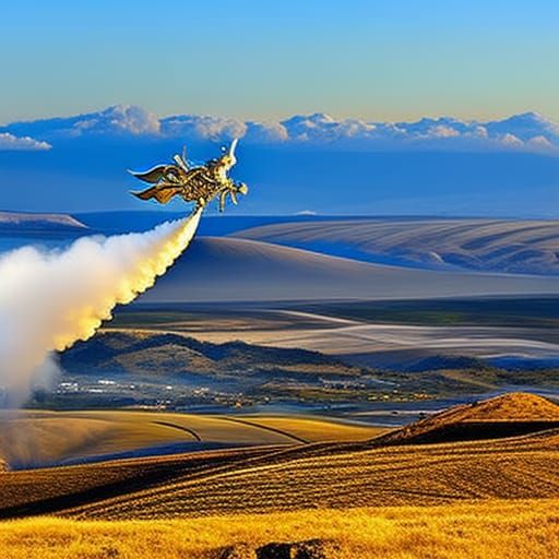 Steampunk Rococo Dragon Over Surreal Landscape