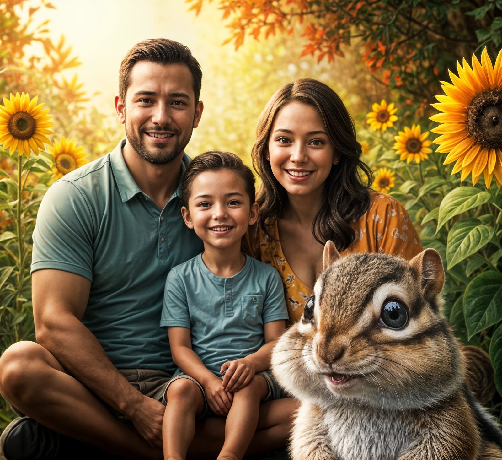Chipmunk Photobomb in 3D Anime Family Portrait