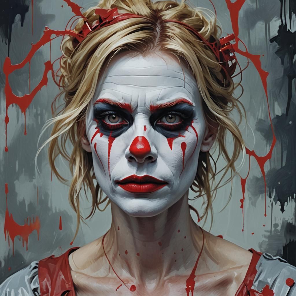 Melancholic Clown Portrait in Pop Art Style