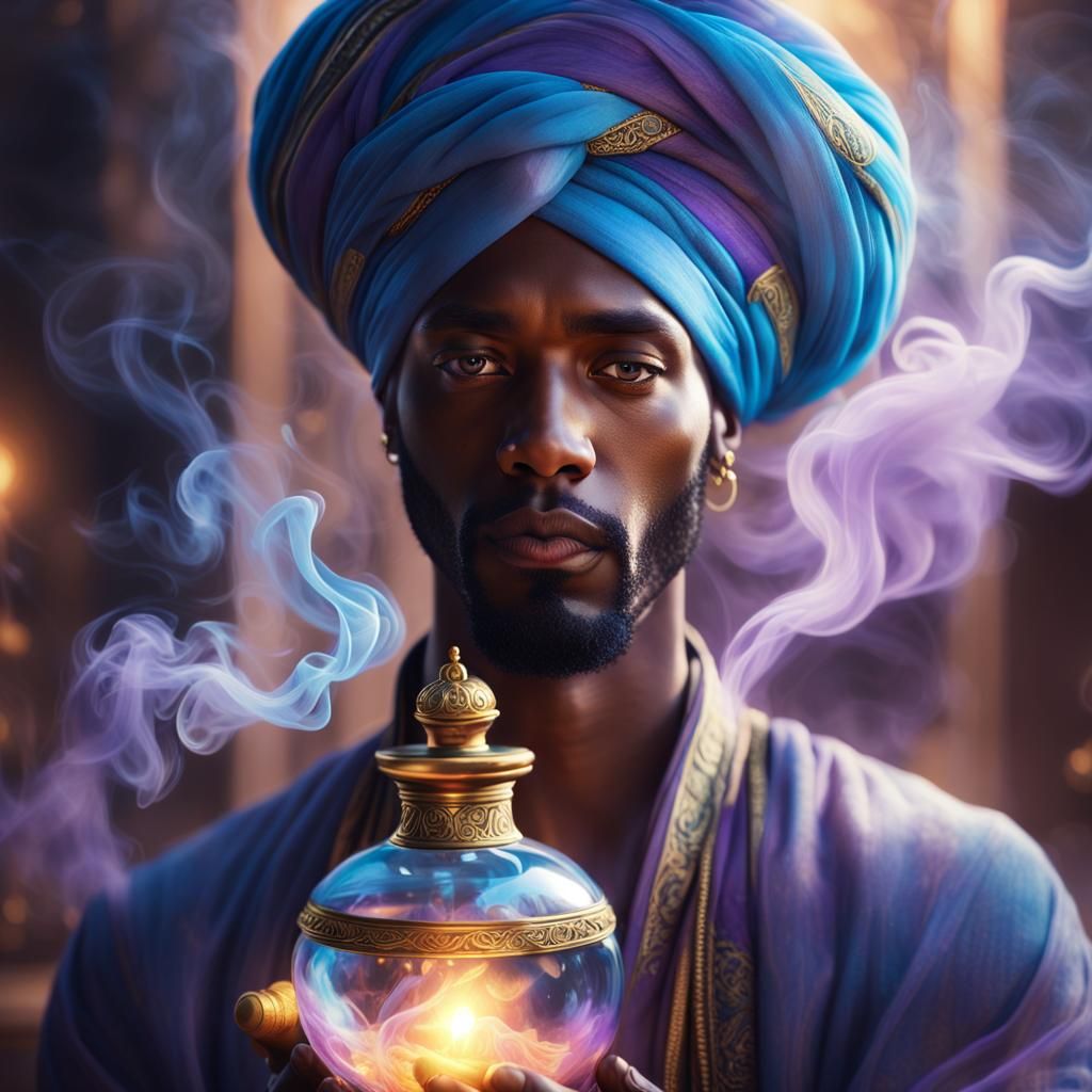 Surreal Portrait of a Handsome Black Man in a Turban, Captur...