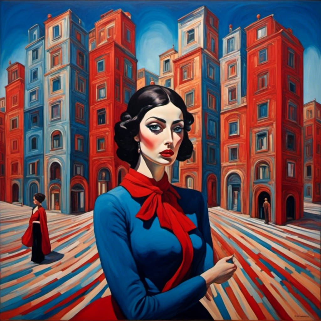 Surreal Portrait of Woman in a Psychedelic City