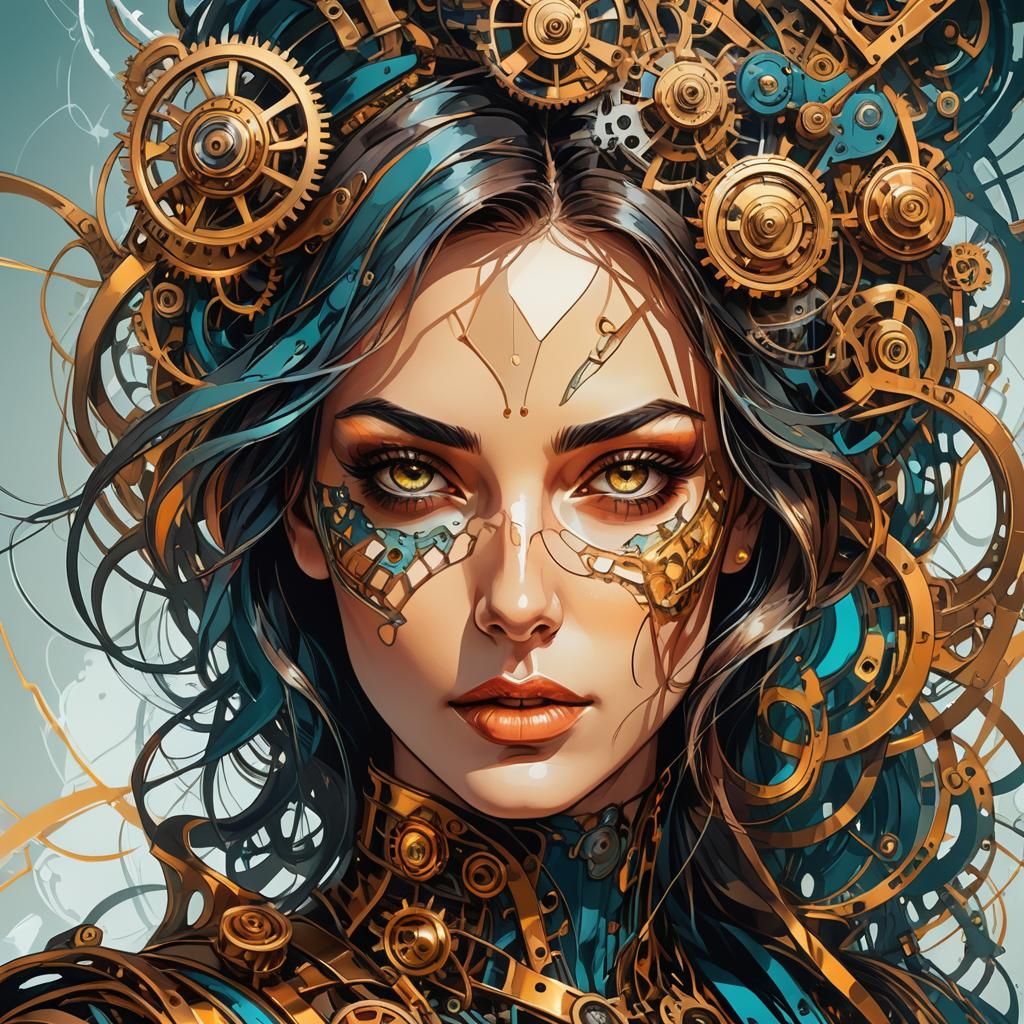 Abstract Line Art Portrait of a Young Woman