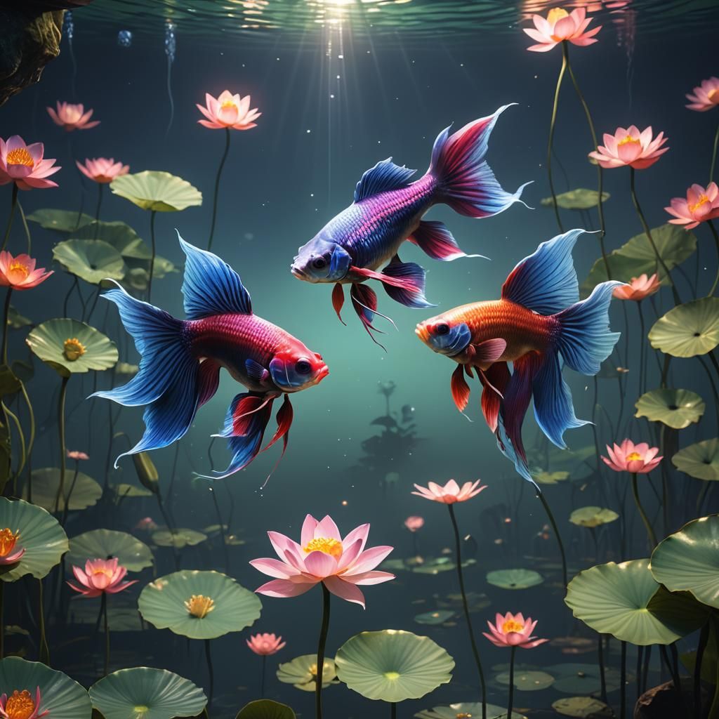 Passionate Betta Fish Mating in Lotus Pond