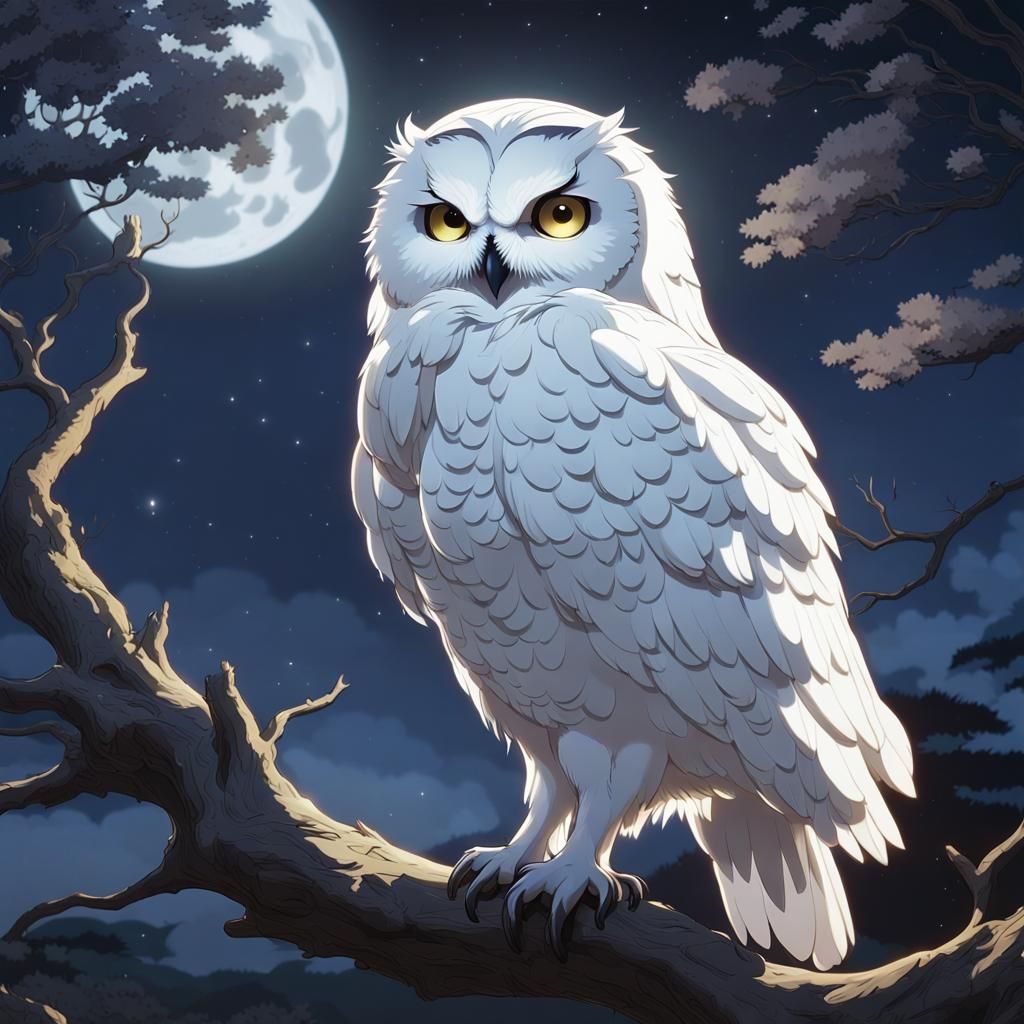 Radiant White Owl in Anime Style