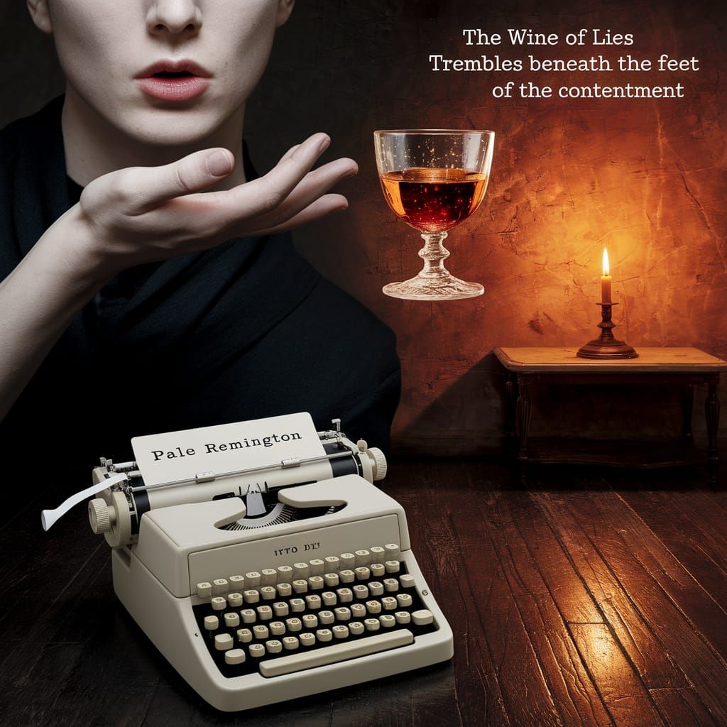 Haunting Figure with Wine of Lies in Amber Glow