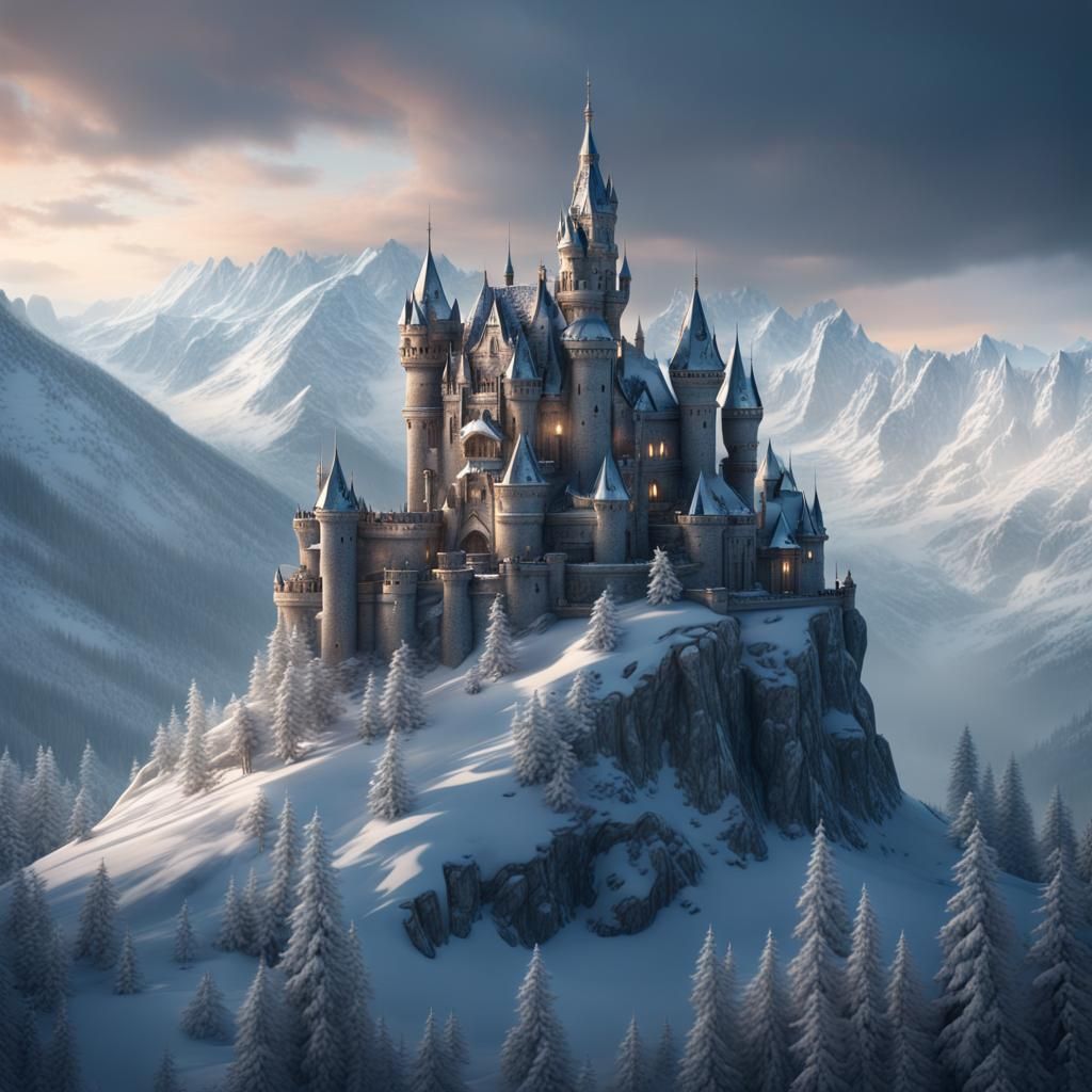 Glass Castle on Snowy Mountain: Digital Matte Painting