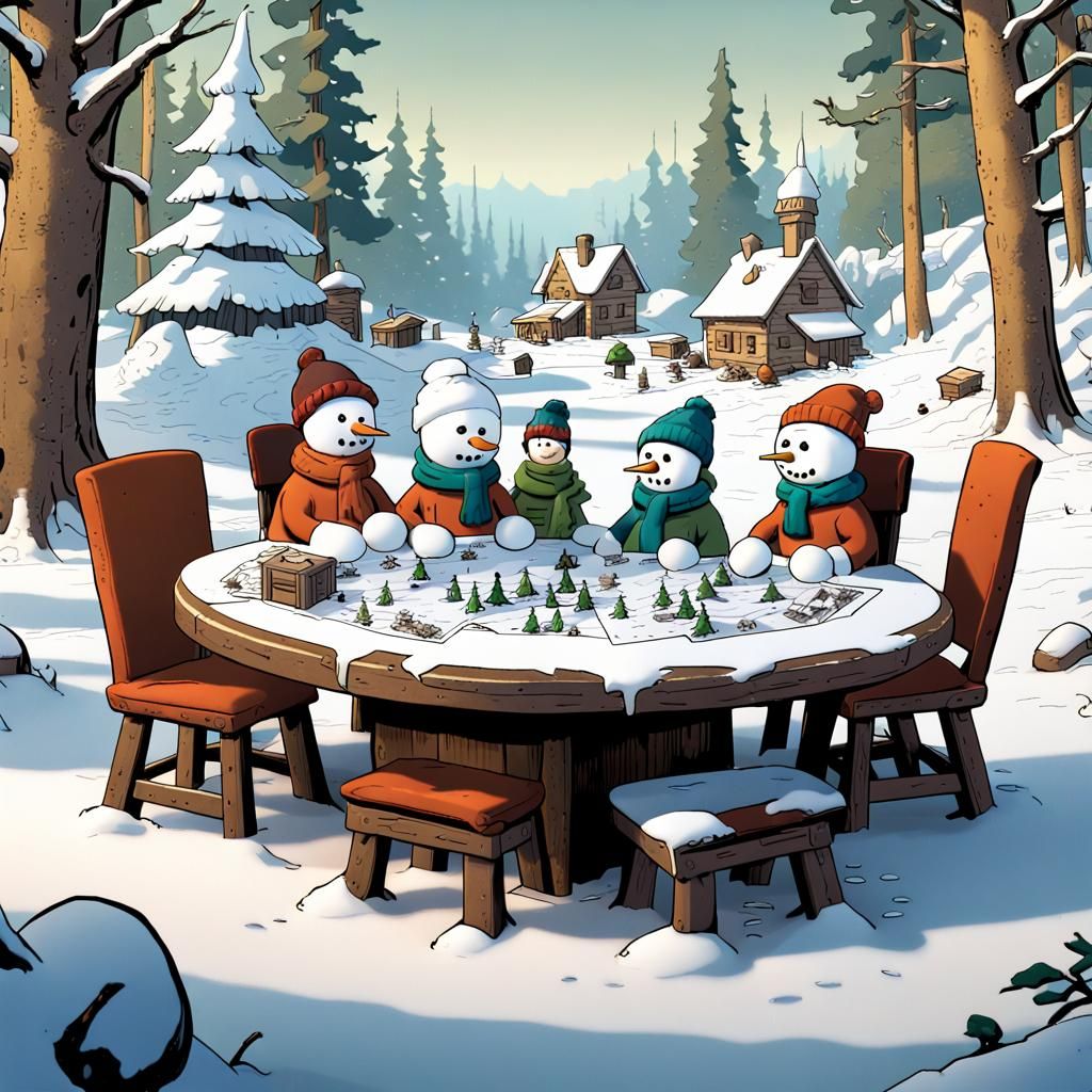 Snowmen Study Woodland Town Model, Comic Book Style