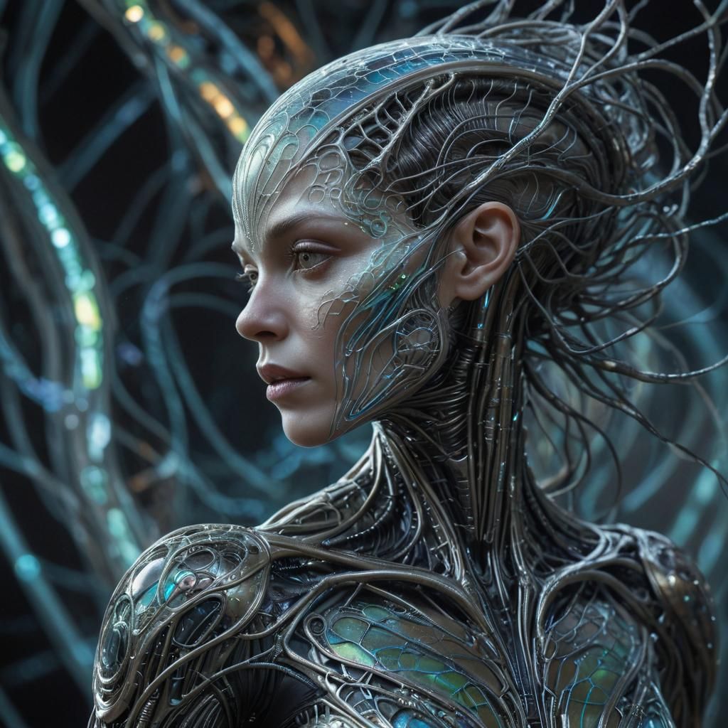 Biomechanical Alien Portrait with Ornate Bio-Organic Suit