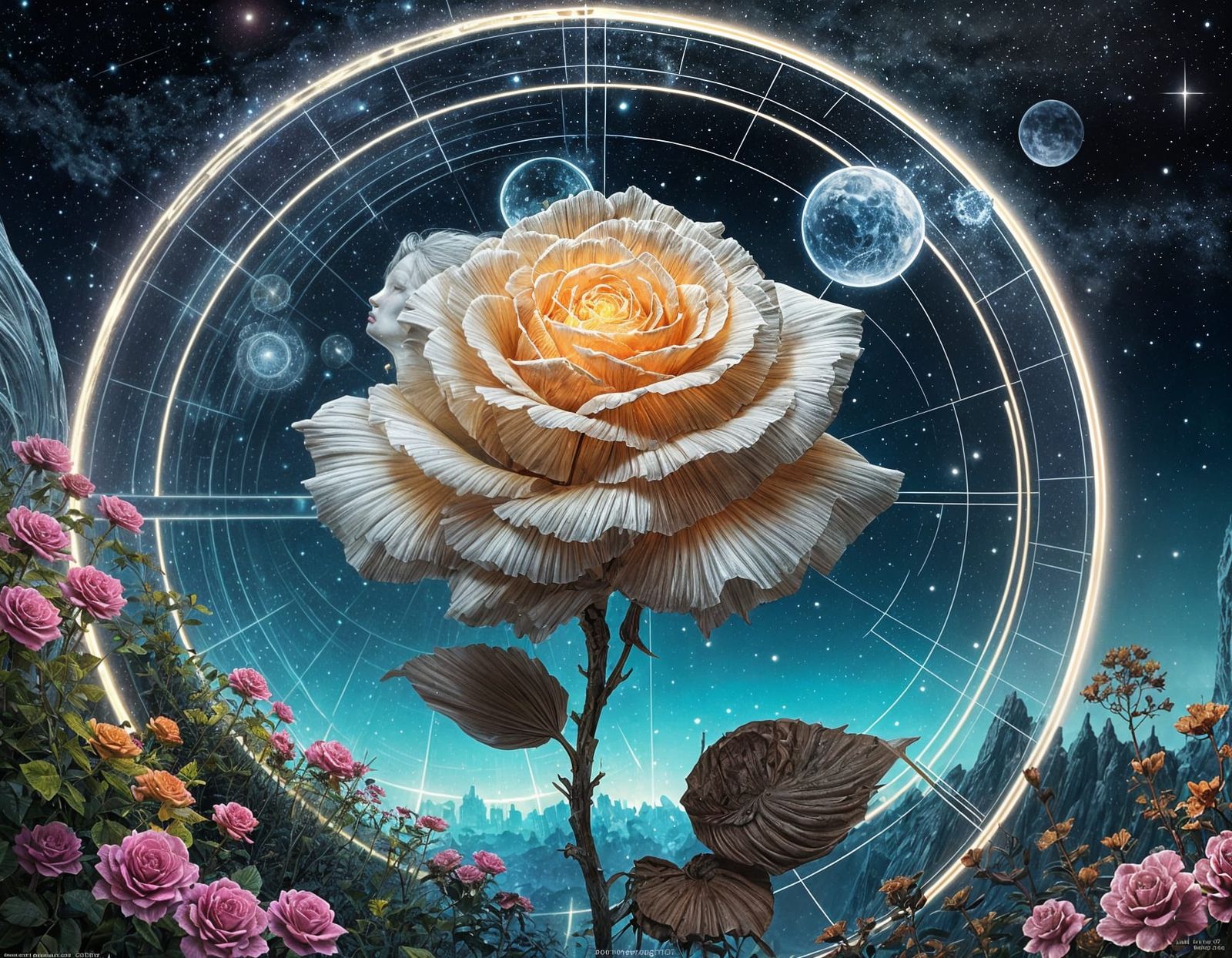 Ethereal Rose Bush in a Starry Night Sky