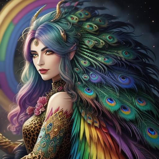 Woman with Rainbow Dragon Scales in Ethereal Fantasy Style