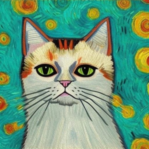 Crowned Cat in Van Gogh Style