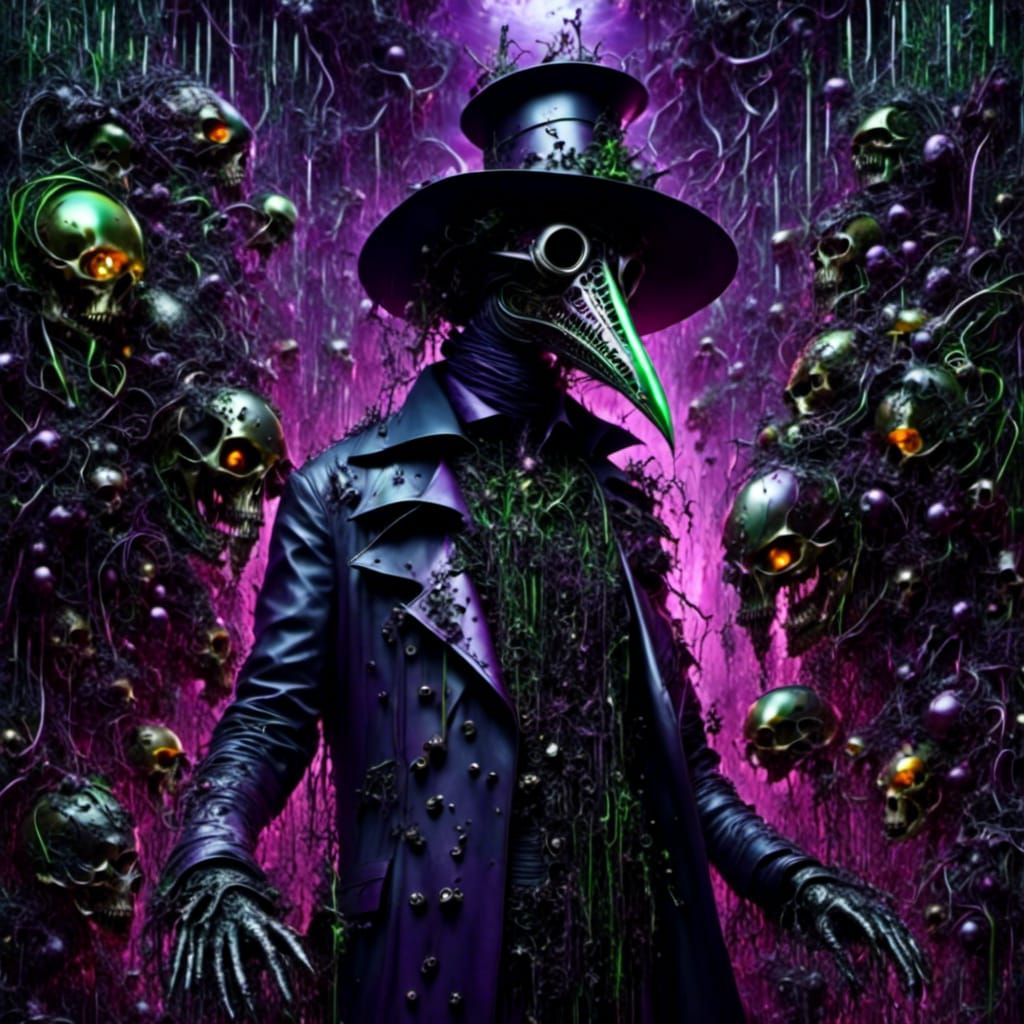 Steampunk Plague Doctor in Toxic Neon Lab Collage