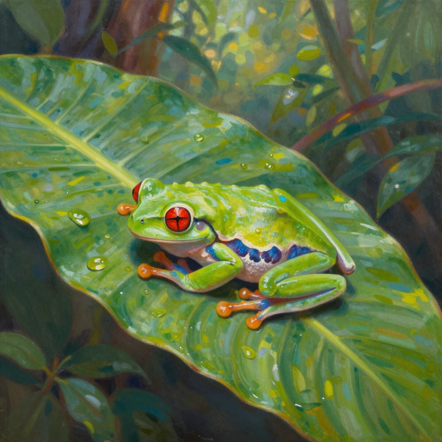 Impressionistic Oil Painting Of A Sleeping Frog