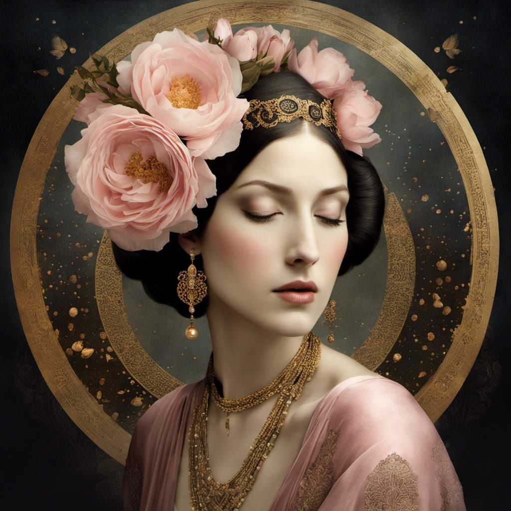 Surreal Portrait Evoking Music in Pre-Raphaelite Style