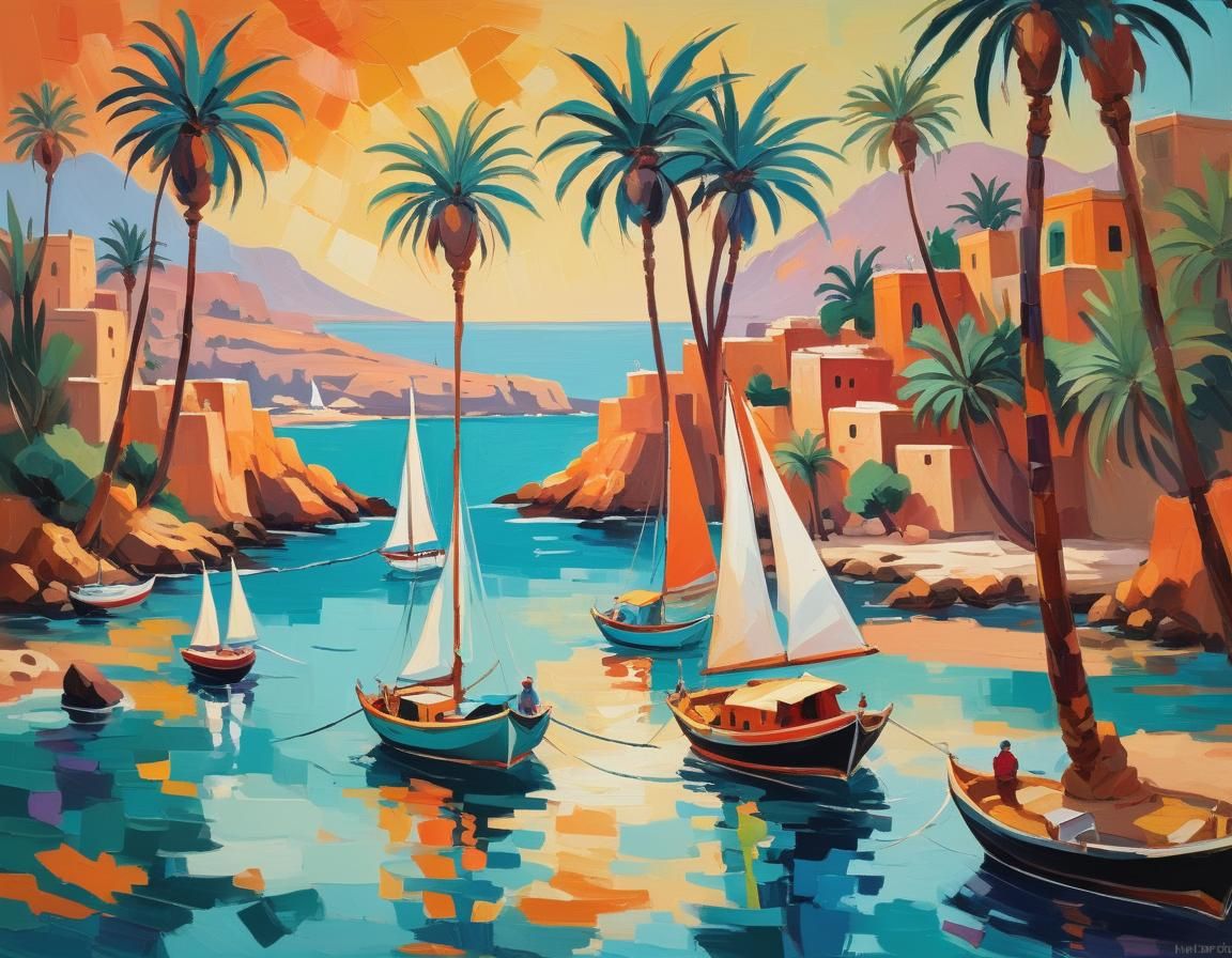 Moroccan Bay Scene in Fauvist Style