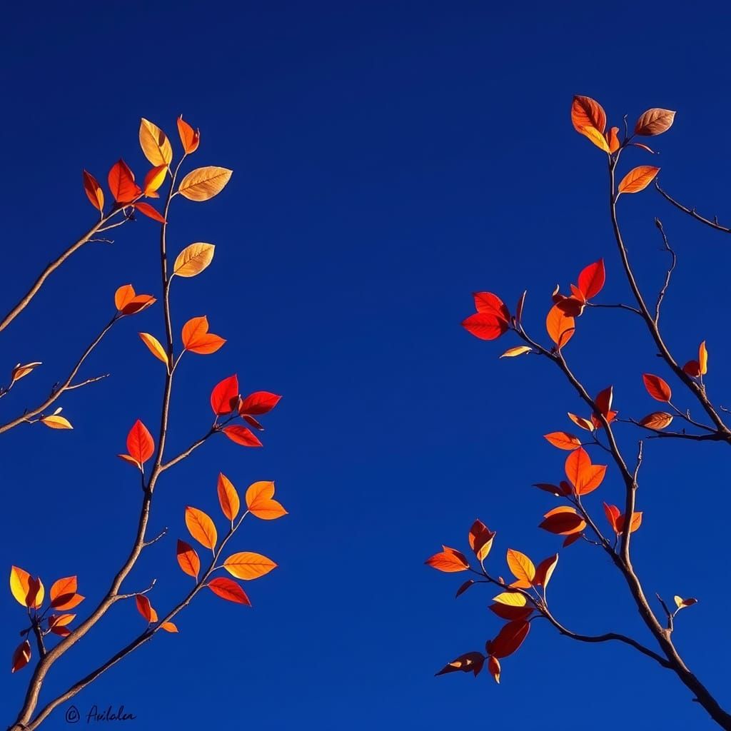 Psychedelic Blue Sky with Stylized Leaves in 8k