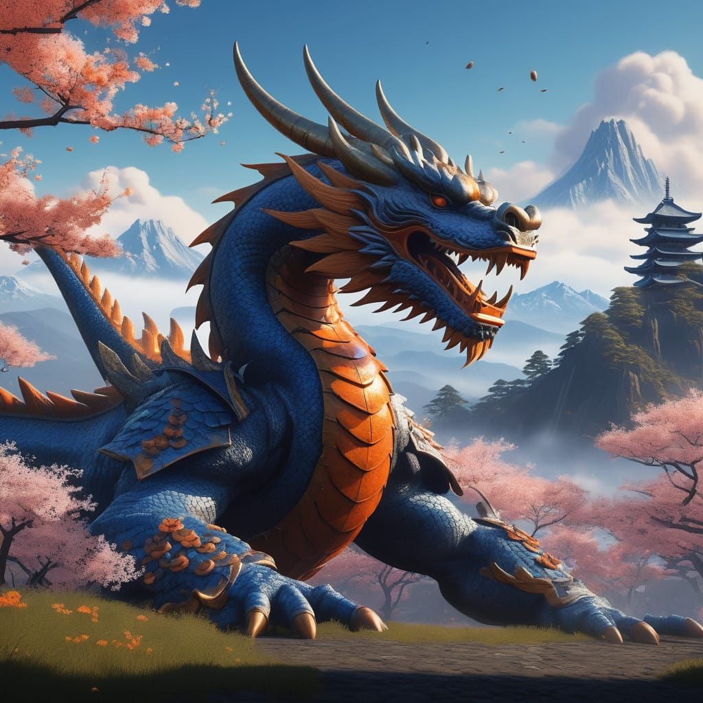 Samurai Dragon in Dreamlike Landscape