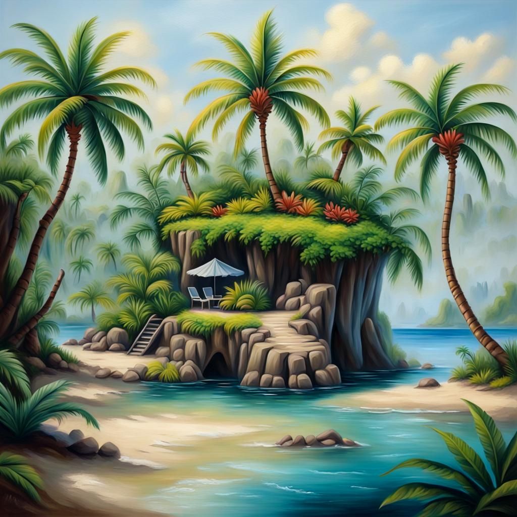 Island Oasis in Oil Painted Airbrush Style