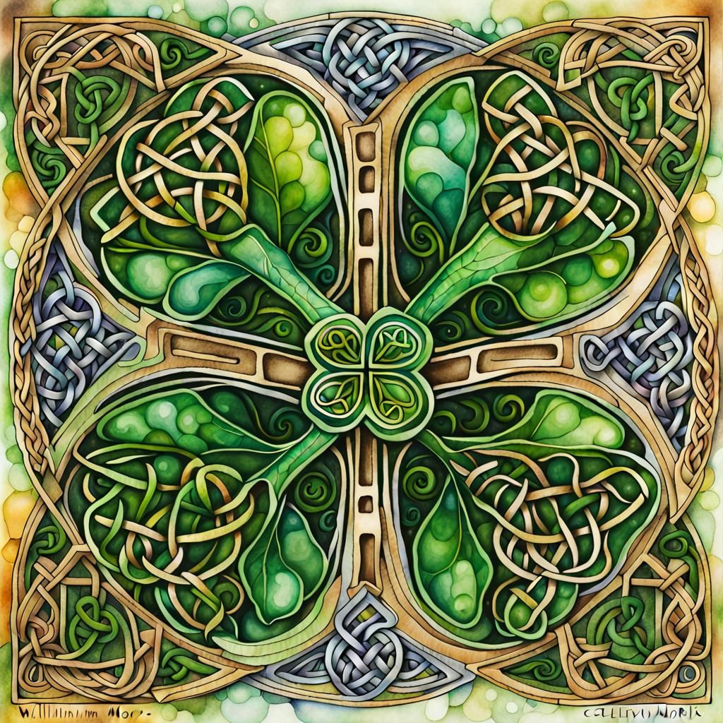 Celtic Clover with Illuminated Calligraphy in Alcohol Ink