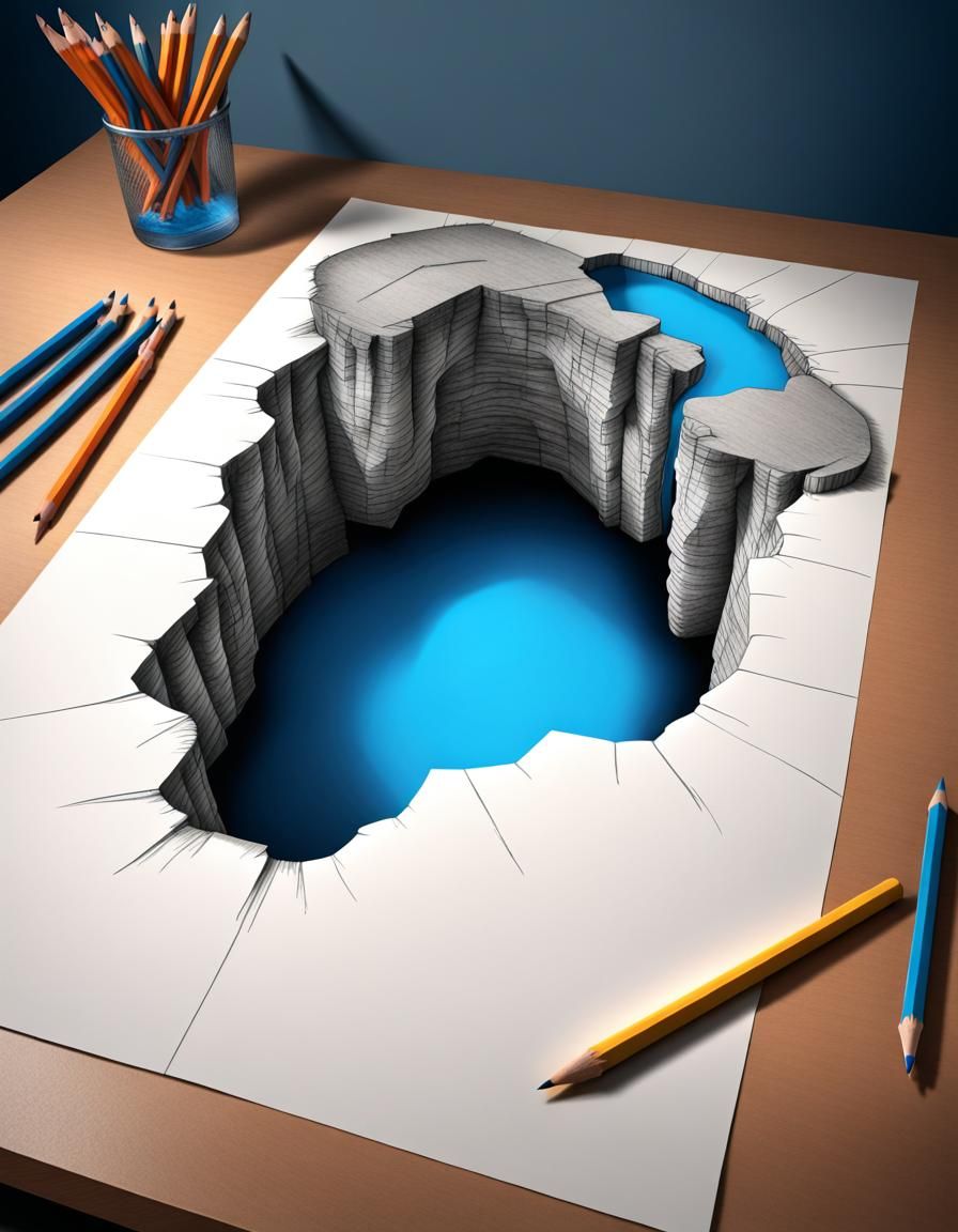 3D Pencil Sketch Illusion of a Sinkhole