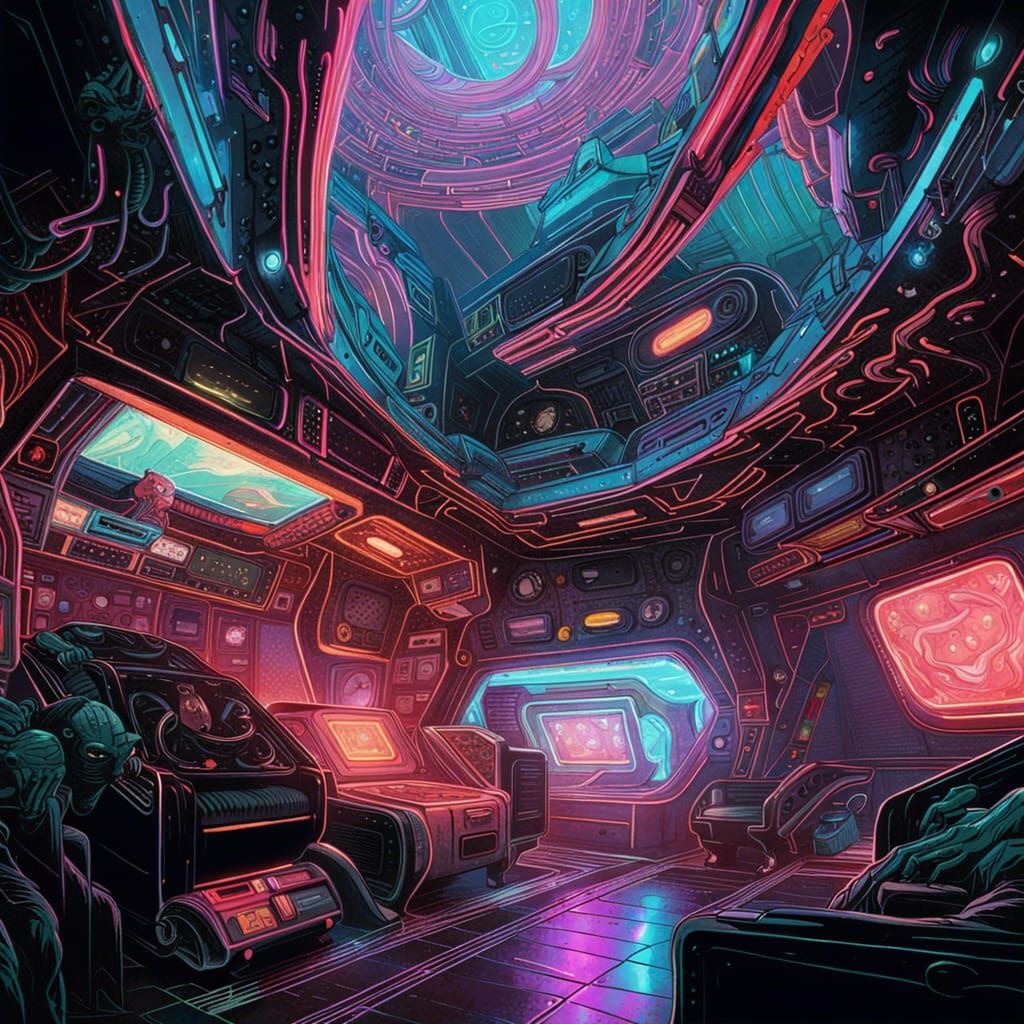 Alien Spaceship Interior in Cyberpunk Style