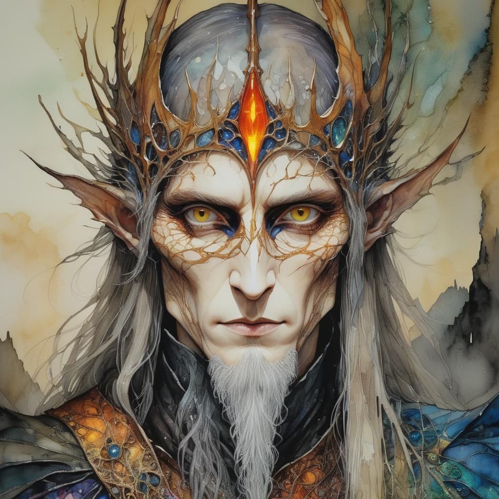 Masked Sauron Portrait in Art Nouveau Style