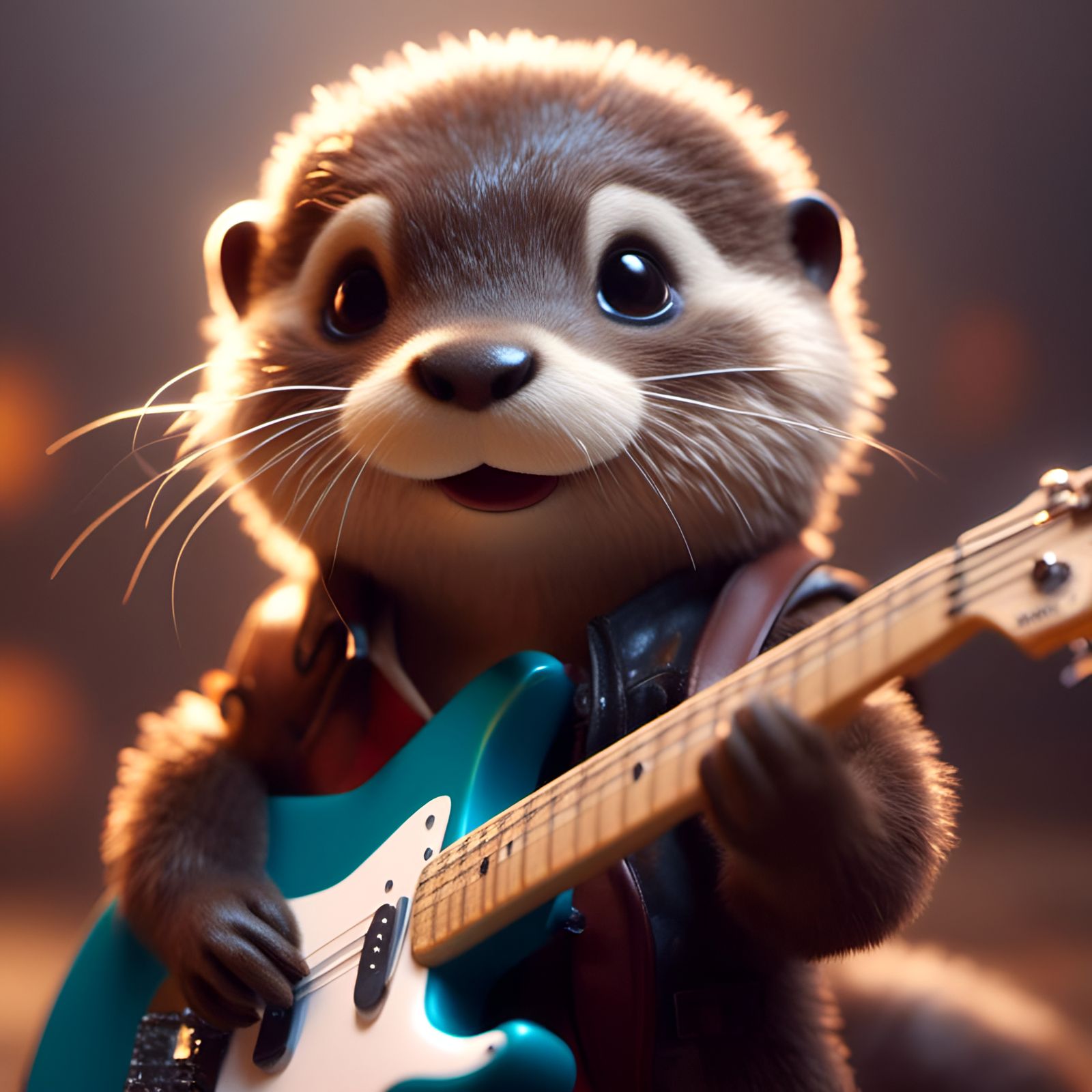 Adorable Otter Rocking Out on Electric Guitar