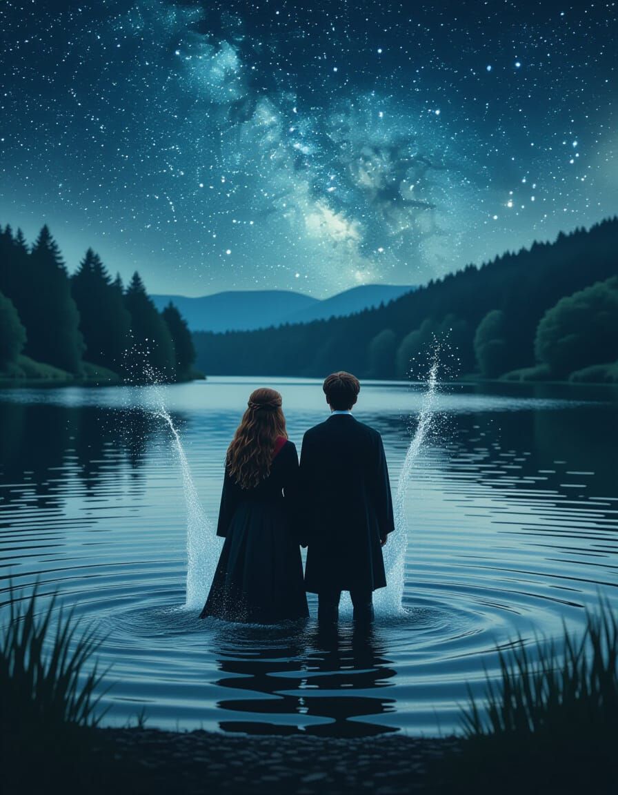 Harry Potter and Ginny Weasley by a Lake