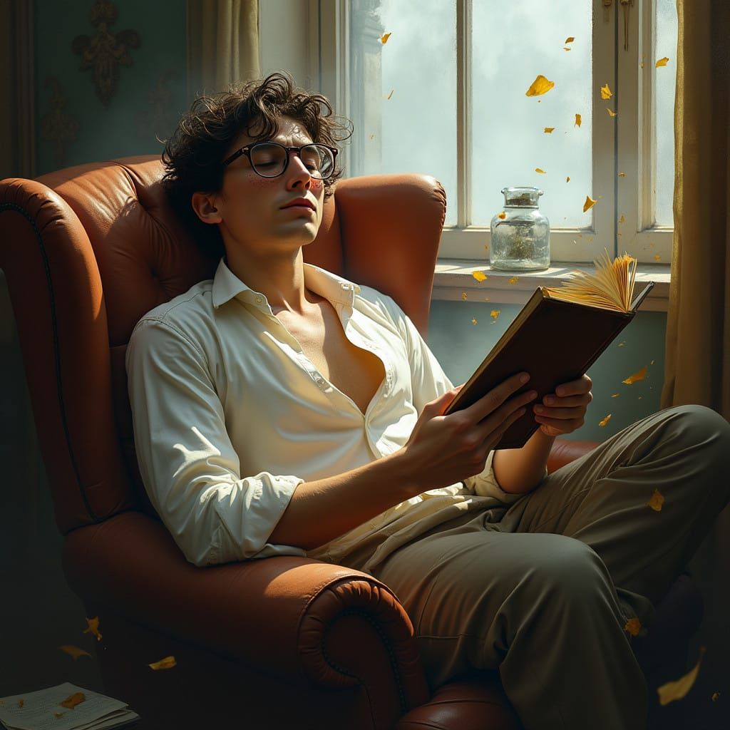 Drowsy Gentleman Rouses from Plush Armchair Slumber