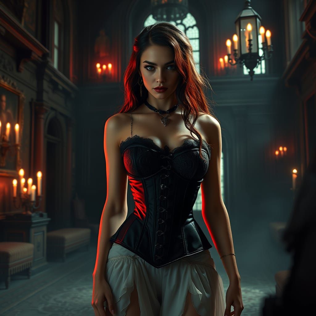 Epic Female Vampire in a Haunted Mansion Digital Painting