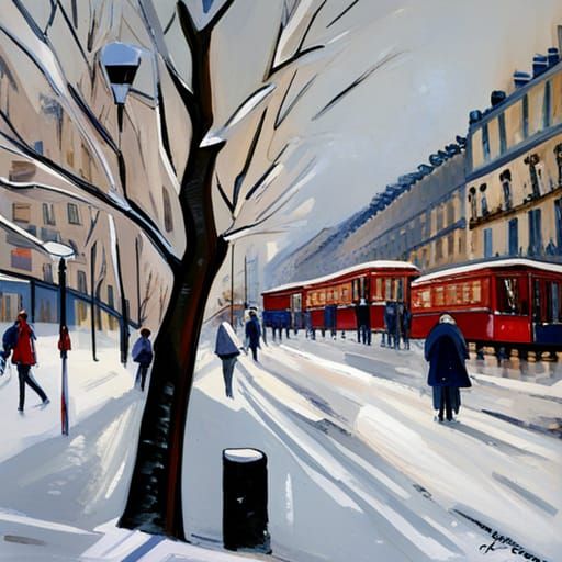 Winter in Paris Street Scene