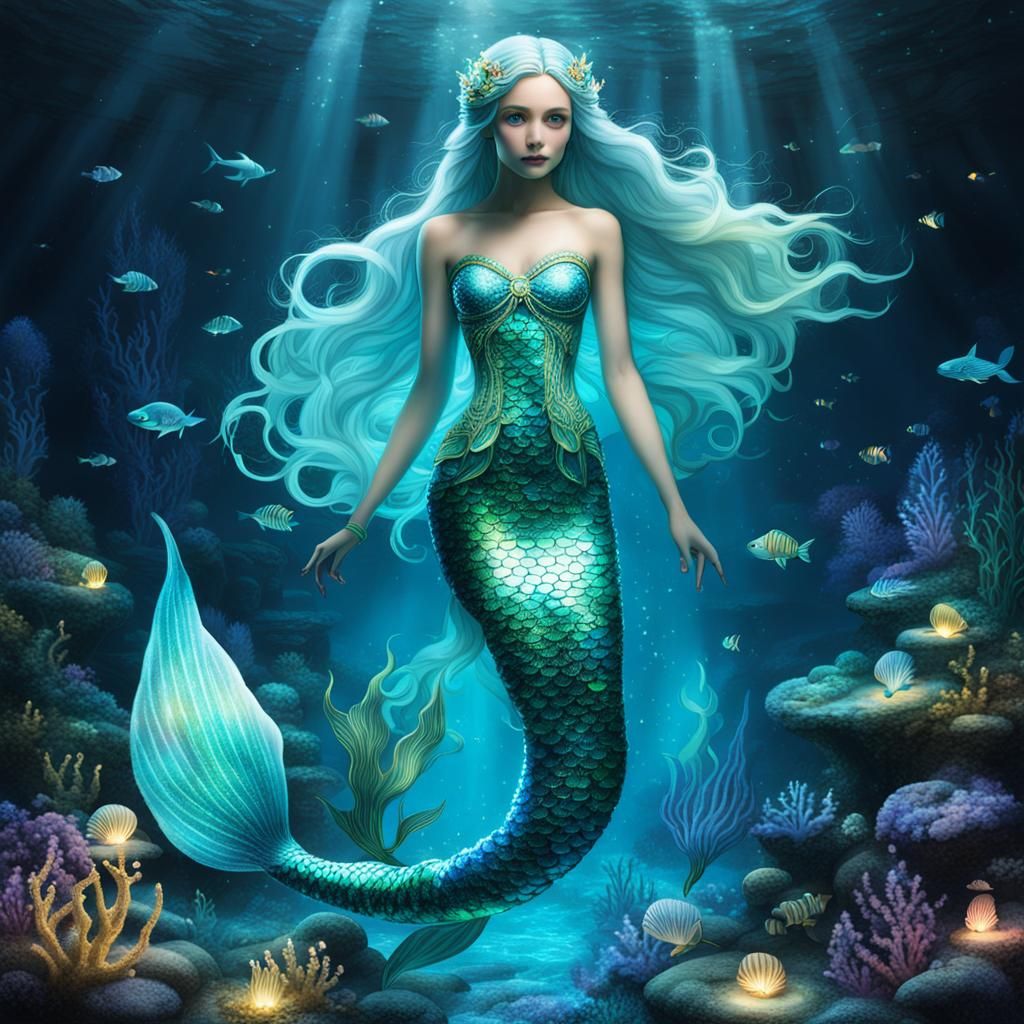 Luminescent Mermaid in Underwater Kingdom