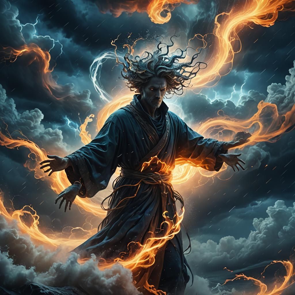 Ghostly Figure in Stormy Vortex: Surreal Concept Art