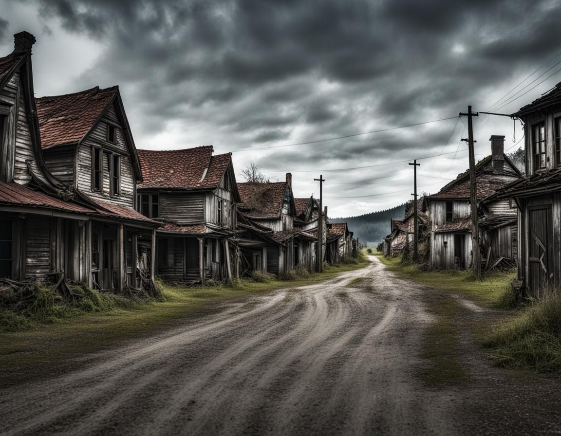 Eerie Abandoned Town in Haunted Countryside