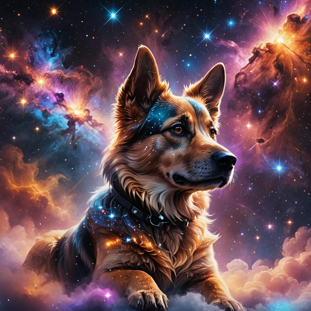 Cosmic Dog Concept Art: Starry Nebula Scene